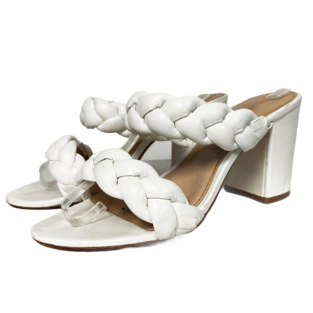 Rachel Zoe Womens Size 9 Demi White Leather 2 Braided Strand Heel Sandals